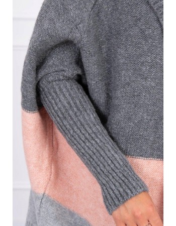 Trojfarebný sveter s kapucňou grafitu+prášková ružová+šedá, Sivá / Grafitu / Prášok