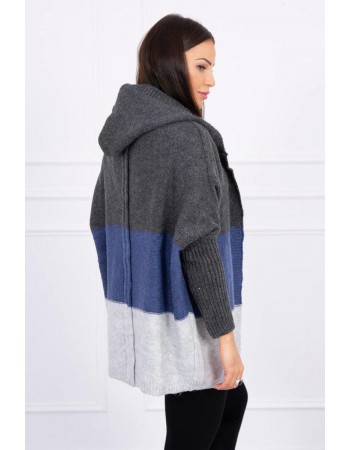 Trojfarebný sveter s kapucňou grafitu+džínsy+šedá, Sivá / Grafitu / Džínsy