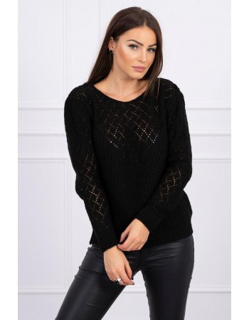 Dámsky sveter s ažúrovým vzorom 2019-39 - čierny