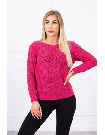 Dámsky sveter s ažúrovým vzorom 2019-39 - fuchsiový
