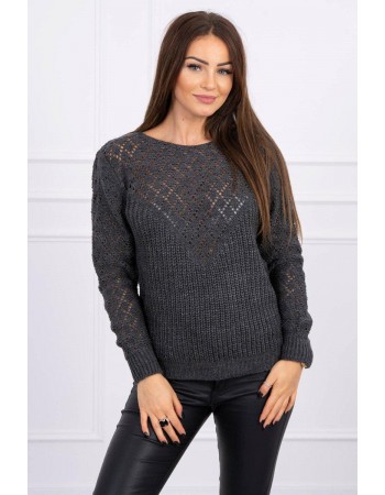 Dámsky sveter s ažúrovým vzorom 2019-39 - grafitový