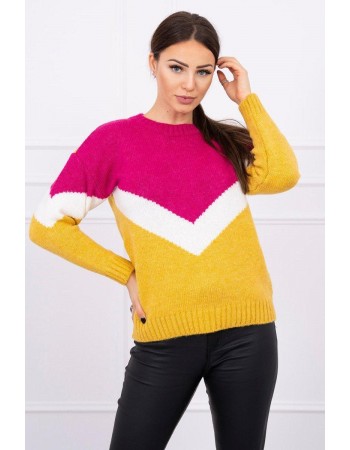 Dámsky sveter s geometrickými vzormi 2019-51 - fuchsiovo-horčicový
