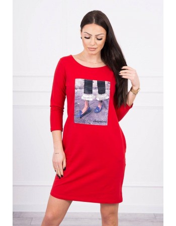 Šaty s grafikou 3D so zirkónmi červená, Červená