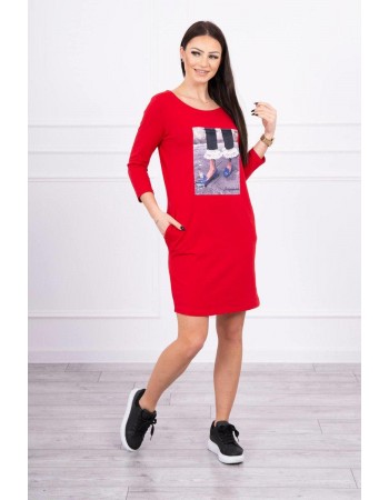 Šaty s grafikou 3D so zirkónmi červená, Červená