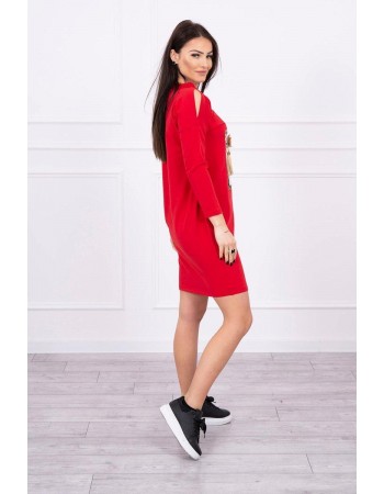 Šaty s grafikou 3D a ozdobnými strapcami červená, Červená
