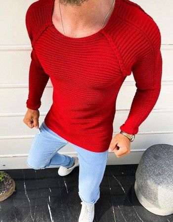 Sweter męski wkłądany przez głowę czerwony WX1576