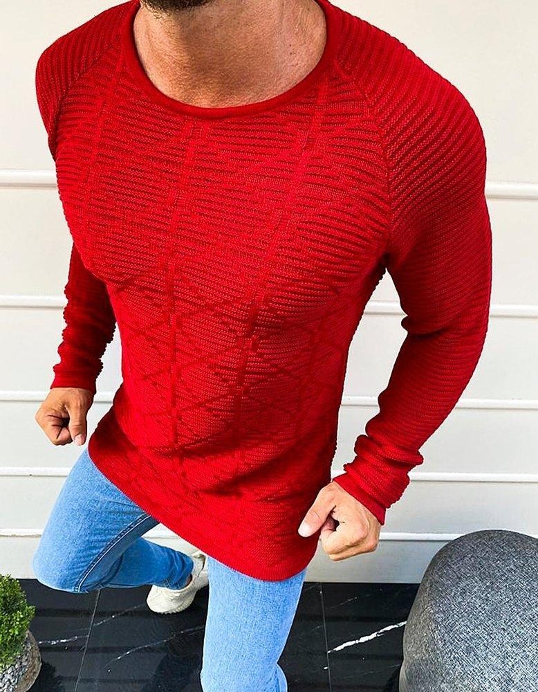 Pánsky sveter so vzorom WX1599 - červený