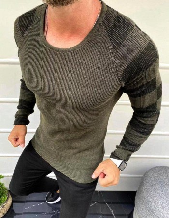 Sweter męski wkładany przez głowę khaki WX1637