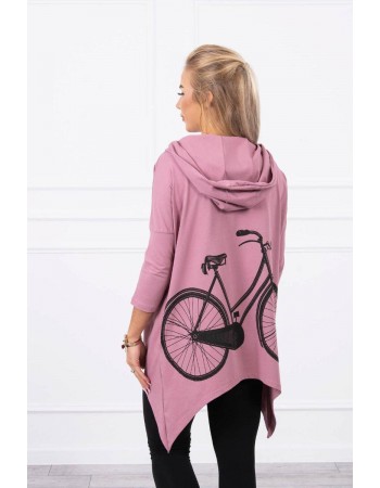 Mikina s potlačou na bicykli tmavo ružová, Ružový / Tmavý