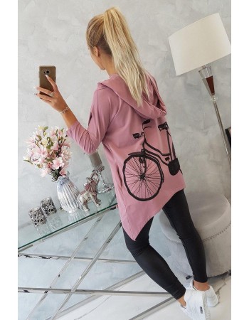 Mikina s potlačou na bicykli tmavo ružová, Ružový / Tmavý