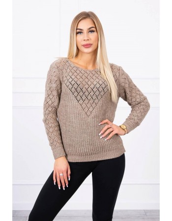 Dámsky sveter s ažúrovým vzorom 2019-39 - kapučínový