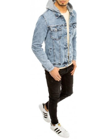 Kurtka męska jeansowa z kapturem niebieska TX3615