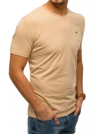 T-shirt męski bez nadruku beżowy RX4465