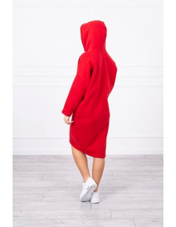 Šaty s kapucňou a bočným rozparkom červená, Červená