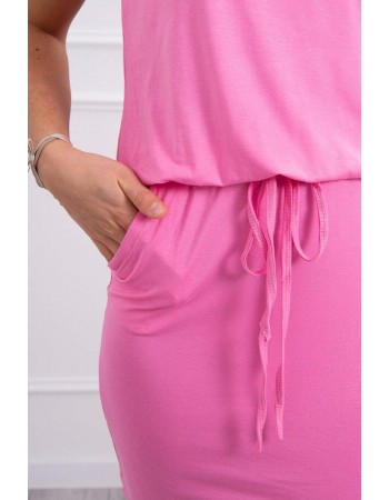 Viskózové šaty zviazané v páse s krátkymi rukávmi svetlo ružová, Bystrý / Ružový