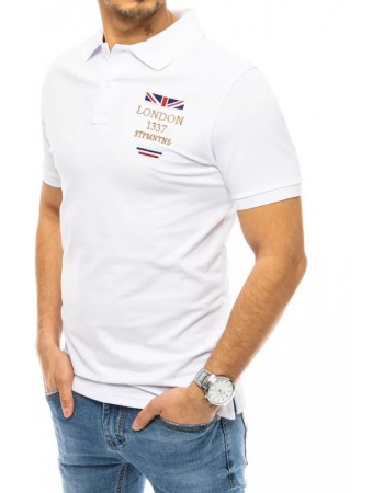 Koszulka polo z haftem biała Dstreet PX0436