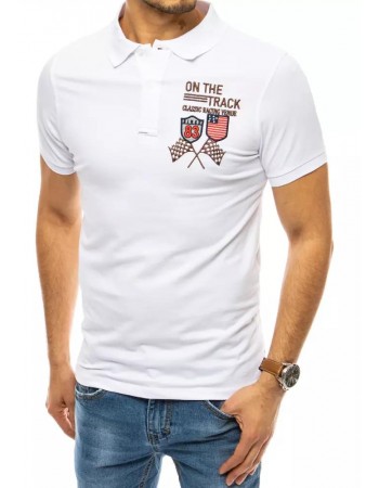 Koszulka polo z haftem biała Dstreet PX0452