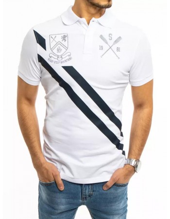 Koszulka polo z haftem biała Dstreet PX0362