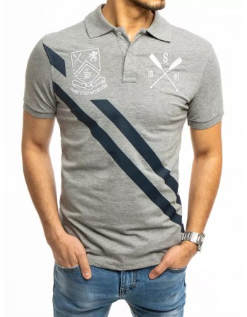 Koszulka polo z haftem szara Dstreet PX0388