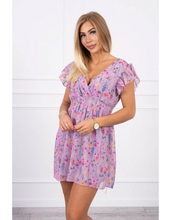 Kvetinové šaty s riasením fialová, Fialový