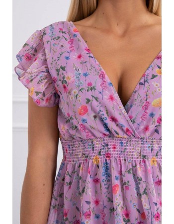 Kvetinové šaty s riasením fialová, Fialový