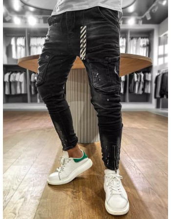 Spodnie męskie jeansowe typu bojówki czarne Dstreet UX3288