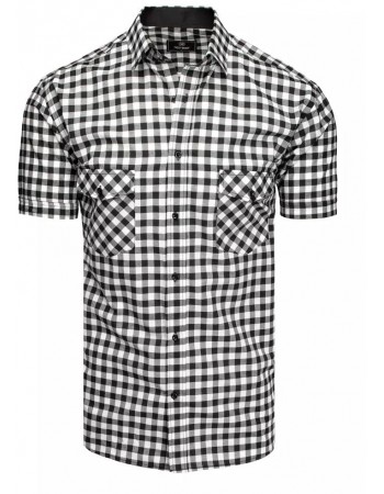 Czarno-biała koszula męska z krótkim rękawem w kratkę Dstreet KX0950