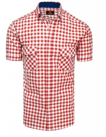 Biało-czerwona koszula męska z krótkim rękawem w kratkę Dstreet KX0954