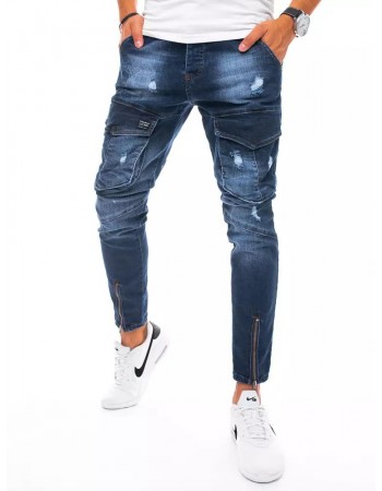 Spodnie męskie jeansowe typu bojówki ciemnoniebieskie Dstreet UX3292