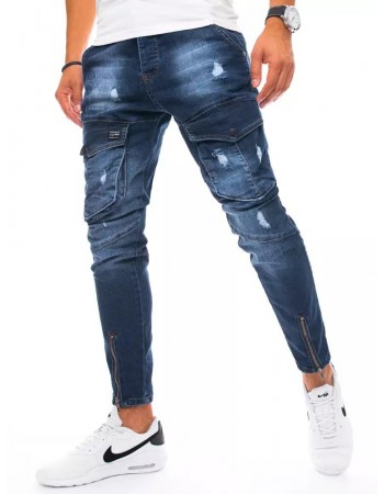 Spodnie męskie jeansowe typu bojówki ciemnoniebieskie Dstreet UX3292