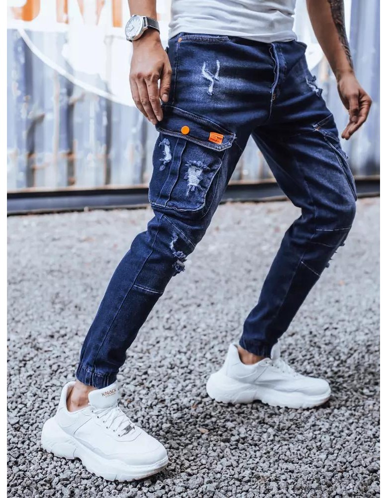 Pánské nákladní kalhoty džínové tmavě modré Dstreet UX3262