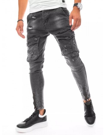 Pánské nákladní kalhoty džínové tmavě šedé Dstreet UX3288