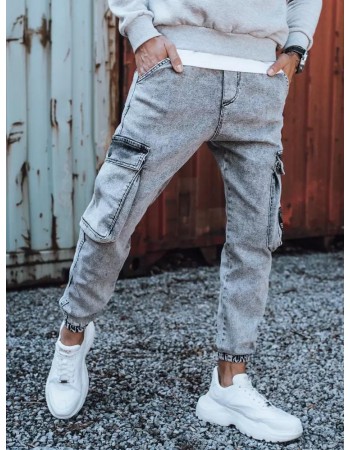 Pánské nákladní kalhoty džínové světle šedé Dstreet UX3309