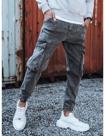 Pánské nákladní kalhoty džínové tmavě šedé Dstreet UX3311