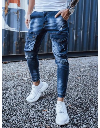 Pánské nákladní kalhoty džínové tmavě modré Dstreet UX3267