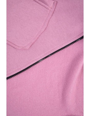 Zateplená mikina s dlhším chrbtom a vreckami tmavo ružová, Tmavý / Ružový