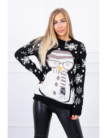 Vianočný sveter so snehuliakom čierna, Čierna