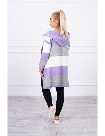 Trojfarebný pruhovaný sveter ecru+fialová+šedá, Ecru / Fialový / Sivá