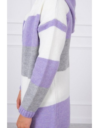 Trojfarebný pruhovaný sveter ecru+fialová+šedá, Ecru / Fialový / Sivá