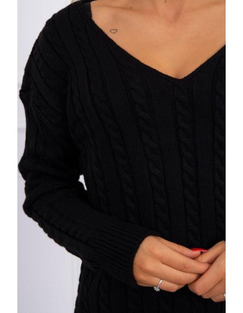 Pletený sveter s výstrihom do V čierna, Čierna