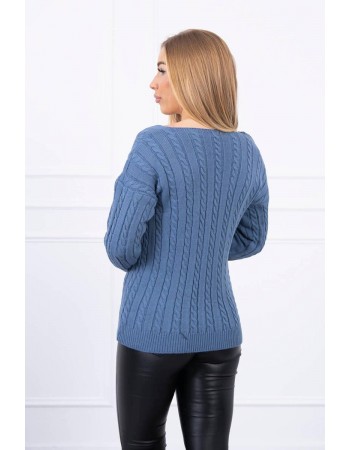 Pletený sveter s výstrihom do V denimovej farby, Džínsy