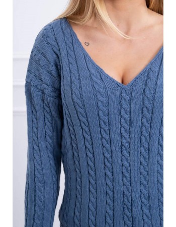 Pletený sveter s výstrihom do V denimovej farby, Džínsy