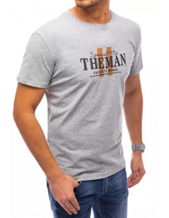 T-shirt męski z nadrukiem jasnoszary Dstreet RX4750
