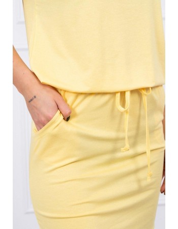 Viskózové šaty zviazané v páse s krátkymi rukávmi žltá, Žltý
