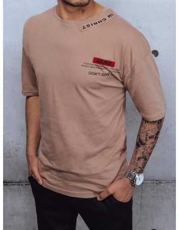 Pánské tričko s potiskem a nášivkami cappuccino Dstreet RX4609z