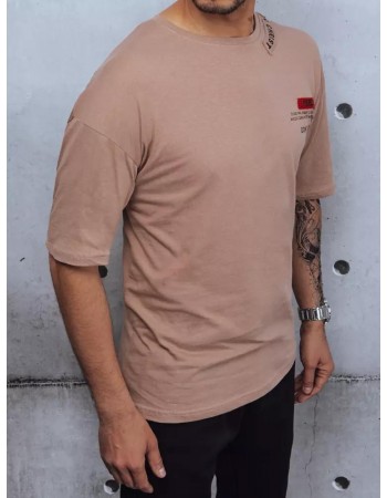 Pánské tričko s potiskem a nášivkami cappuccino Dstreet RX4609z