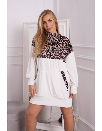 Velúrové šaty s leopardím vzorom ecru, Ecru