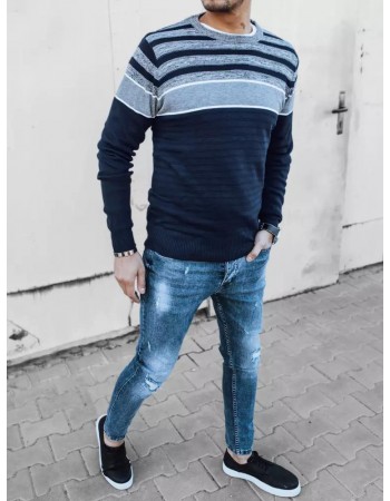 Pánsky pásikavý sveter Dstreet wx2043 sivo-modrý