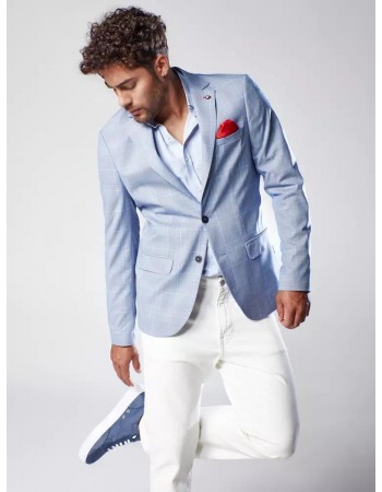 Pánské sako kostkované modré Dstreet MX0565