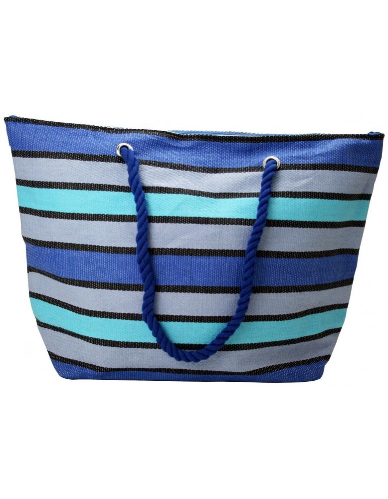 Pruhovaná slamenná taška plážová - modrá